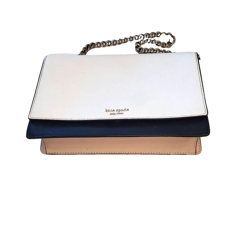 Kate Spade Shoulder Bag White Black Pink Pebbled Leather Purse Gold Details